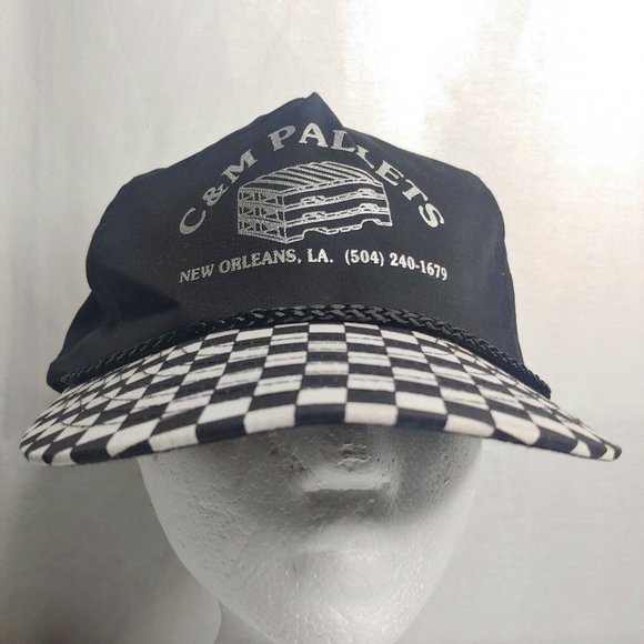 Vintage Nissin C&M Pallets New Orleans LA Checkered Black White Cap Retro Hat - Picture 2 of 12